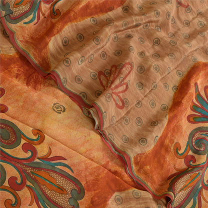 Sanskriti Vintage Sarees Brown 100% Pure Crepe Silk Printed Sari Craft Sustainable Fabric