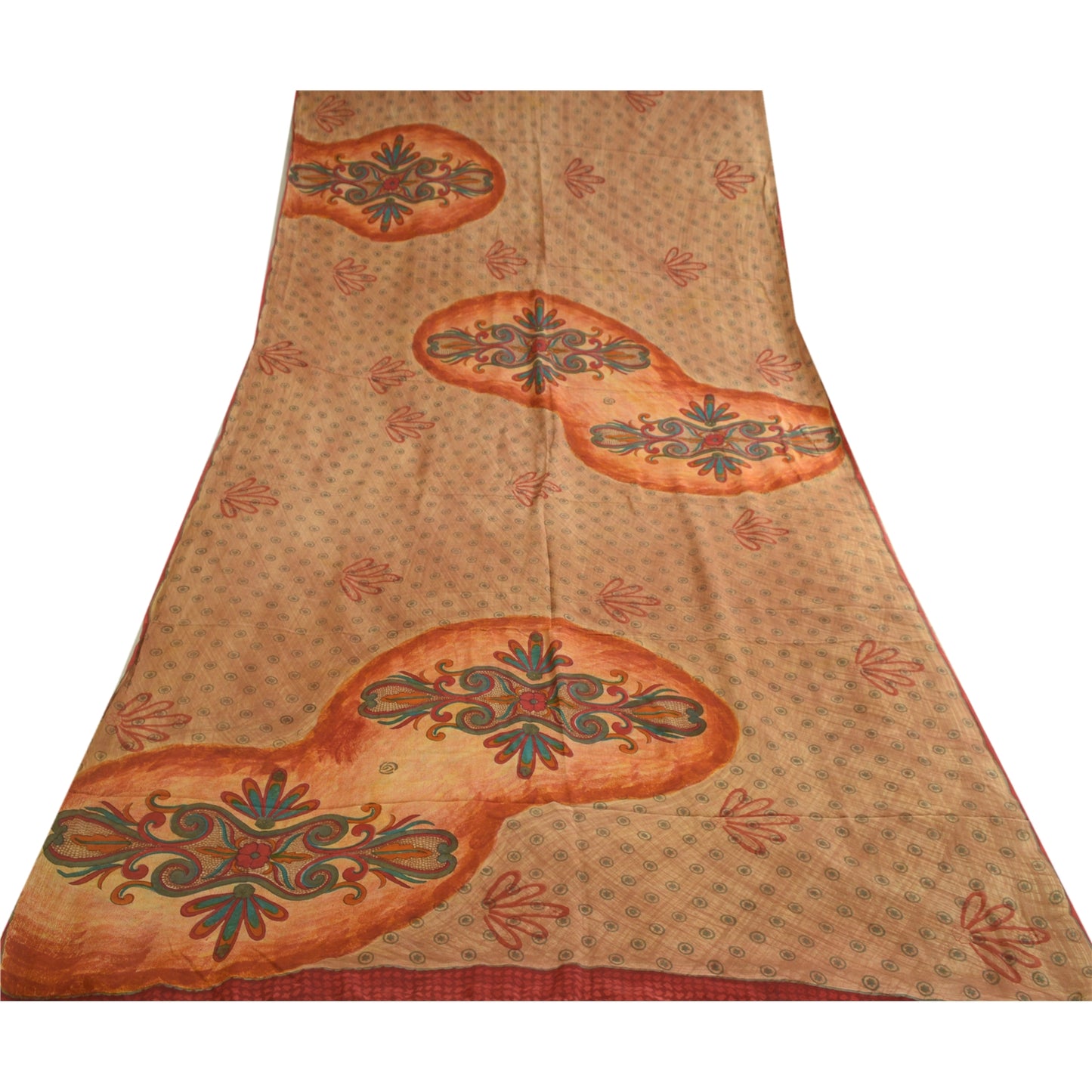 Sanskriti Vintage Sarees Brown 100% Pure Crepe Silk Printed Sari Craft Sustainable Fabric