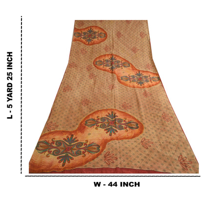 Sanskriti Vintage Sarees Brown 100% Pure Crepe Silk Printed Sari Craft Sustainable Fabric