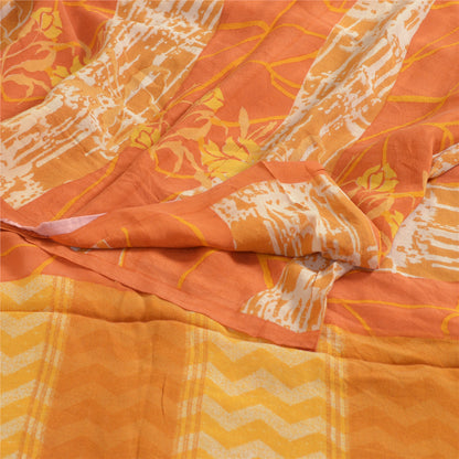 Sanskriti Vintage Sarees Indian Orange Pure Crepe Silk Printed Sari Craft Sustainable Fabric