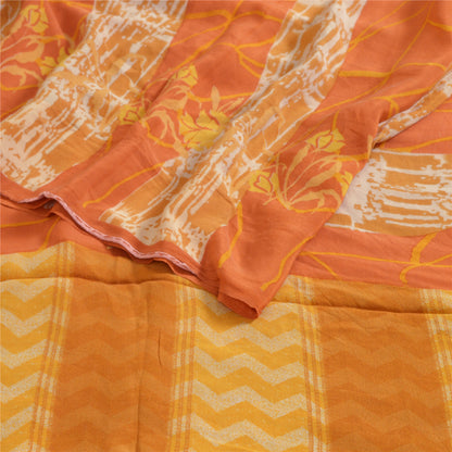 Sanskriti Vintage Sarees Indian Orange Pure Crepe Silk Printed Sari Craft Sustainable Fabric