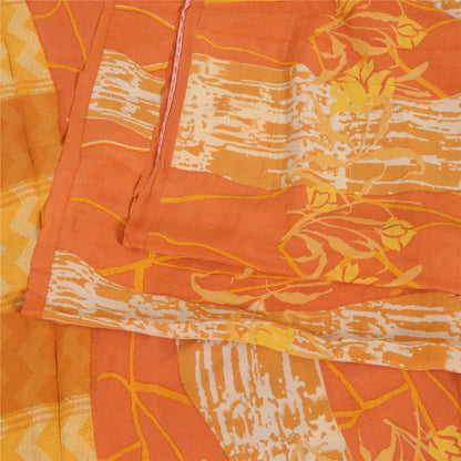 Sanskriti Vintage Sarees Indian Orange Pure Crepe Silk Printed Sari Craft Sustainable Fabric