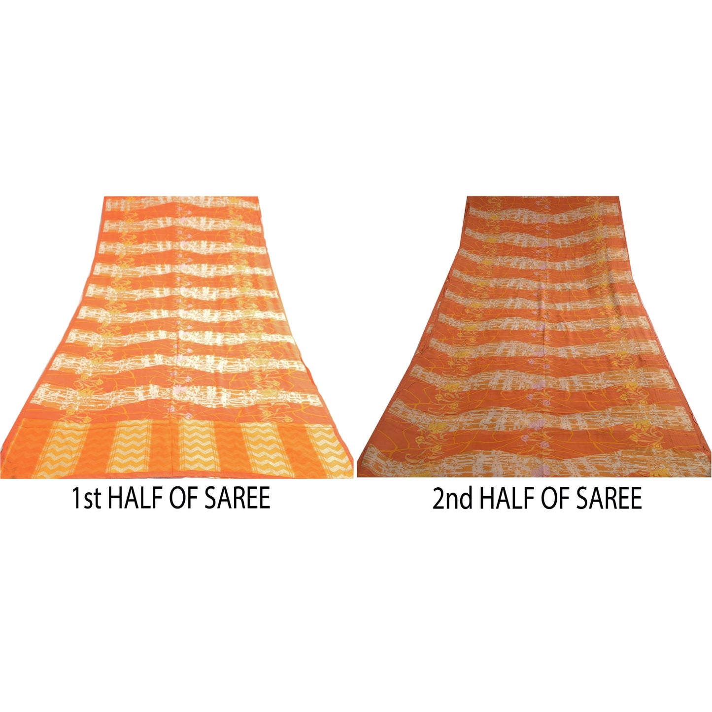 Sanskriti Vintage Sarees Indian Orange Pure Crepe Silk Printed Sari Craft Sustainable Fabric