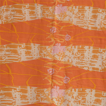 Sanskriti Vintage Sarees Indian Orange Pure Crepe Silk Printed Sari Craft Sustainable Fabric