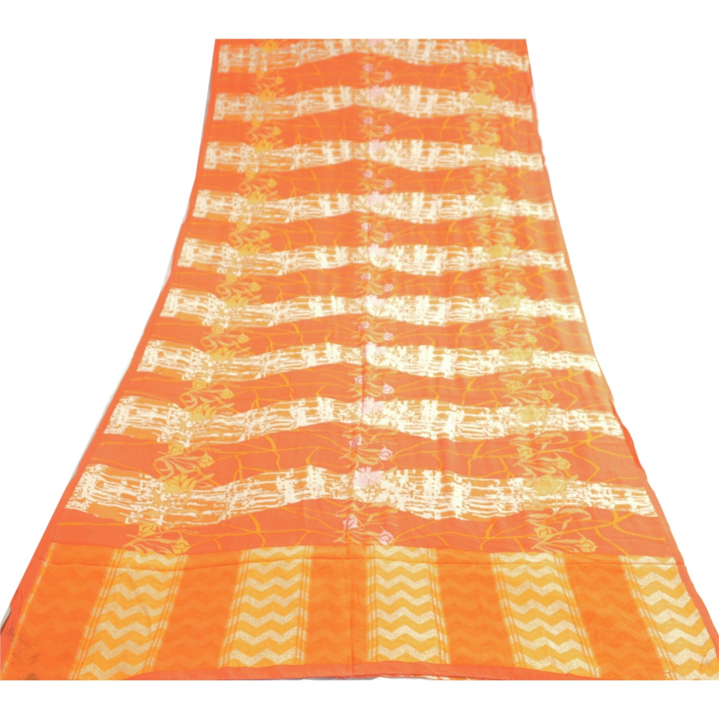 Sanskriti Vintage Sarees Indian Orange Pure Crepe Silk Printed Sari Craft Sustainable Fabric