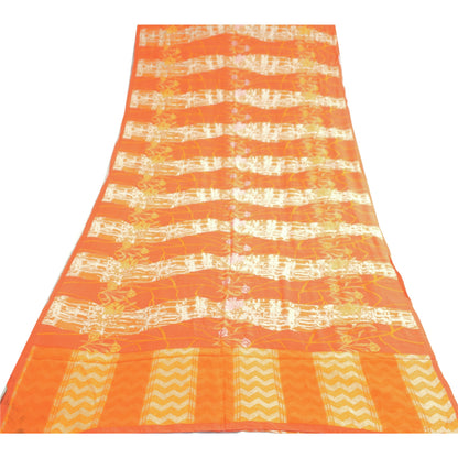Sanskriti Vintage Sarees Indian Orange Pure Crepe Silk Printed Sari Craft Sustainable Fabric