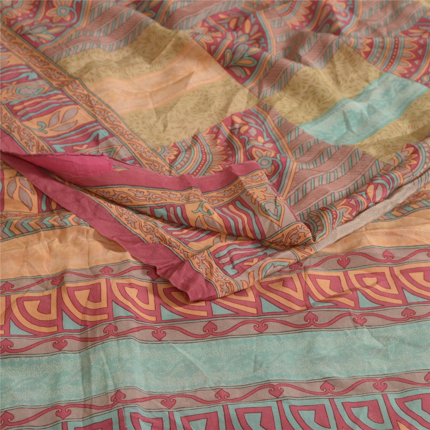 Санскритские винтажные сари из индийского чистого крепированного шелка с принтом, сари для рукоделия, устойчивая ткань