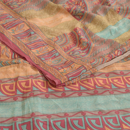 Санскритские винтажные сари из индийского чистого крепированного шелка с принтом, сари для рукоделия, устойчивая ткань