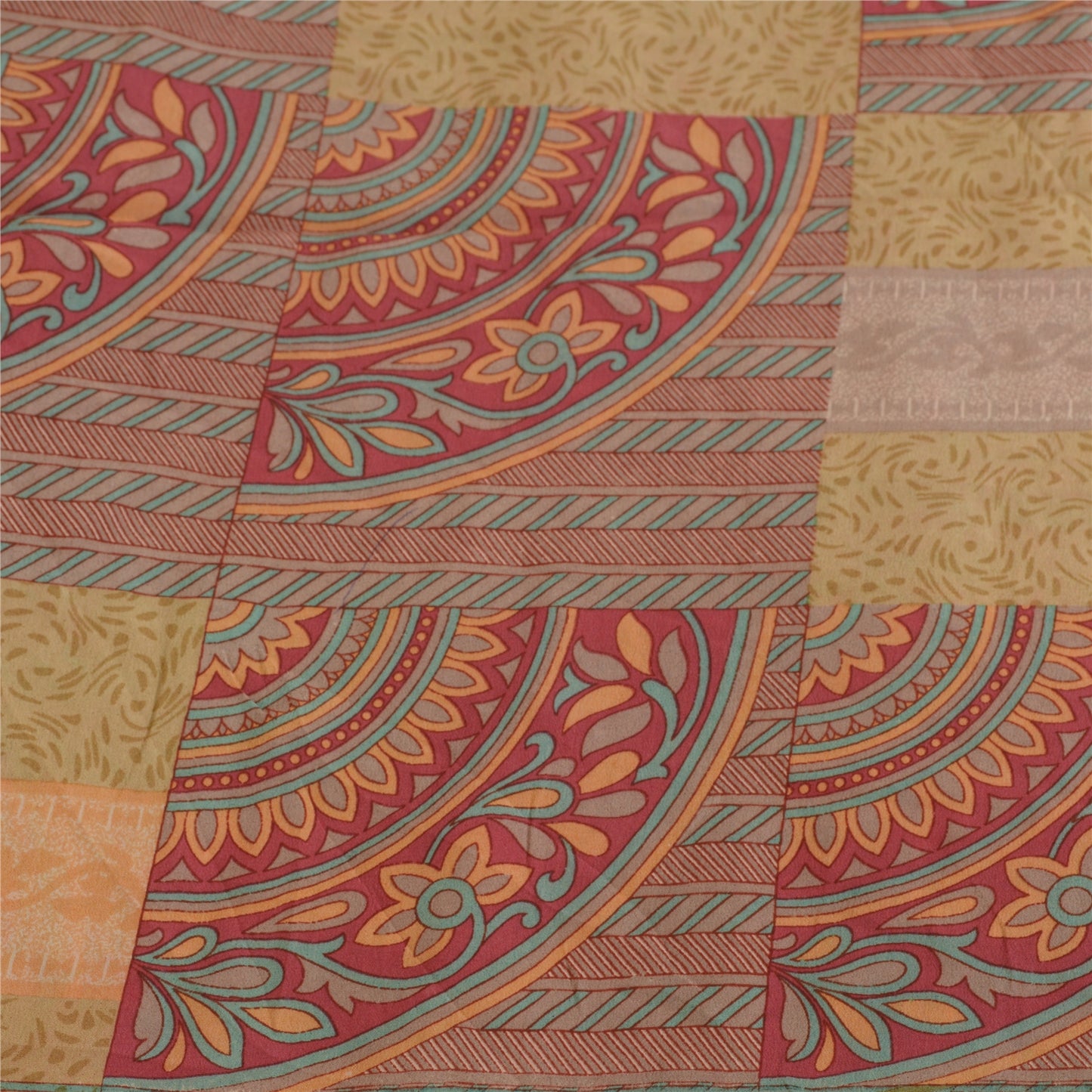 Санскритские винтажные сари из индийского чистого крепированного шелка с принтом, сари для рукоделия, устойчивая ткань