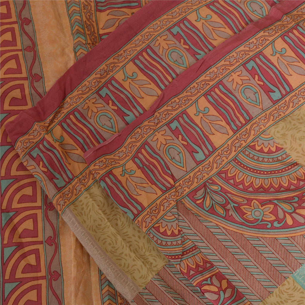 Санскритские винтажные сари из индийского чистого крепированного шелка с принтом, сари для рукоделия, устойчивая ткань