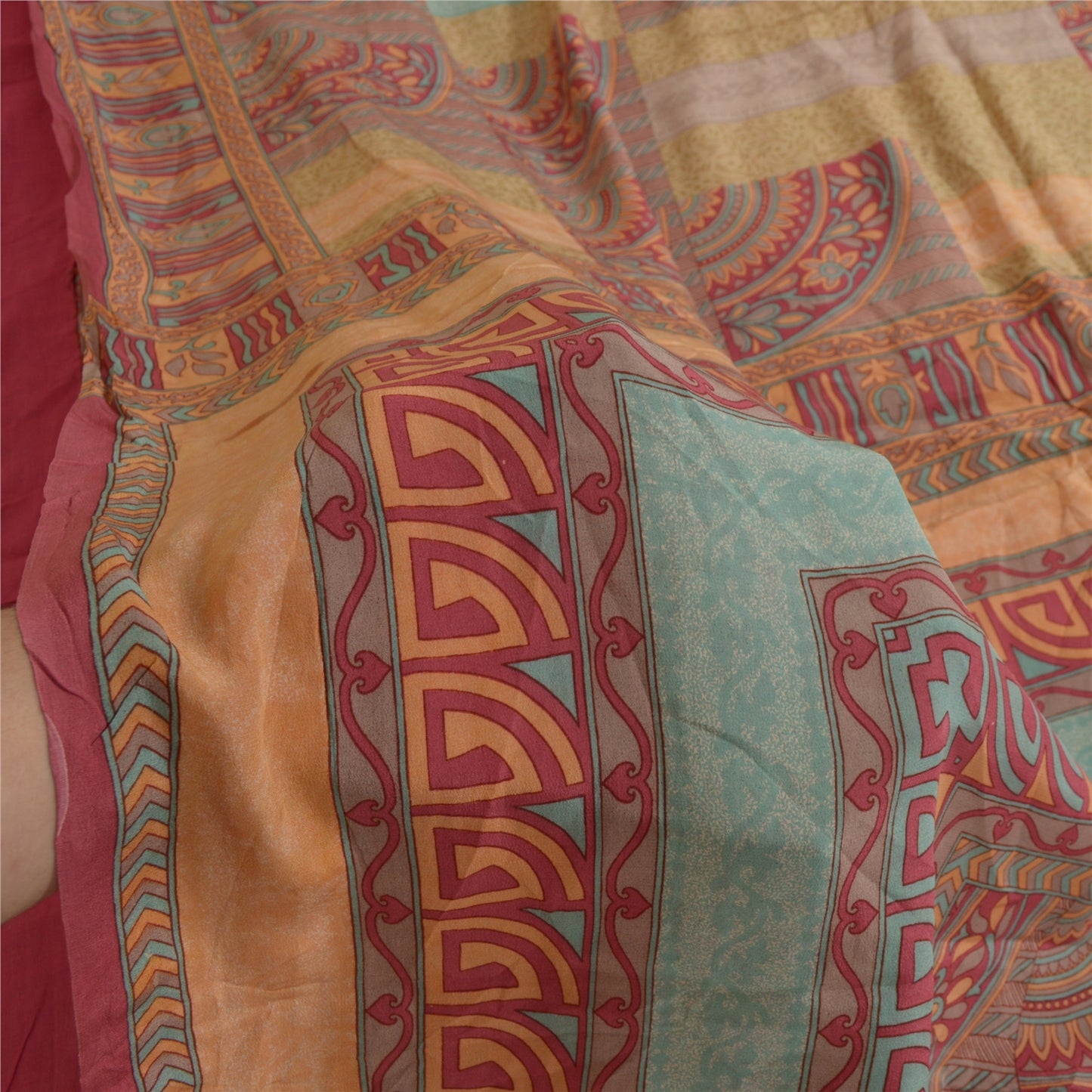 Санскритские винтажные сари из индийского чистого крепированного шелка с принтом, сари для рукоделия, устойчивая ткань