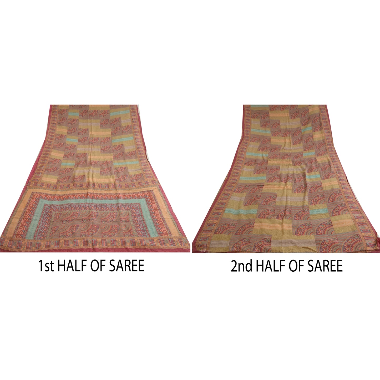 Санскритские винтажные сари из индийского чистого крепированного шелка с принтом, сари для рукоделия, устойчивая ткань