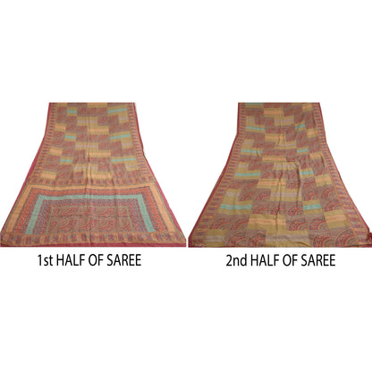 Санскритские винтажные сари из индийского чистого крепированного шелка с принтом, сари для рукоделия, устойчивая ткань