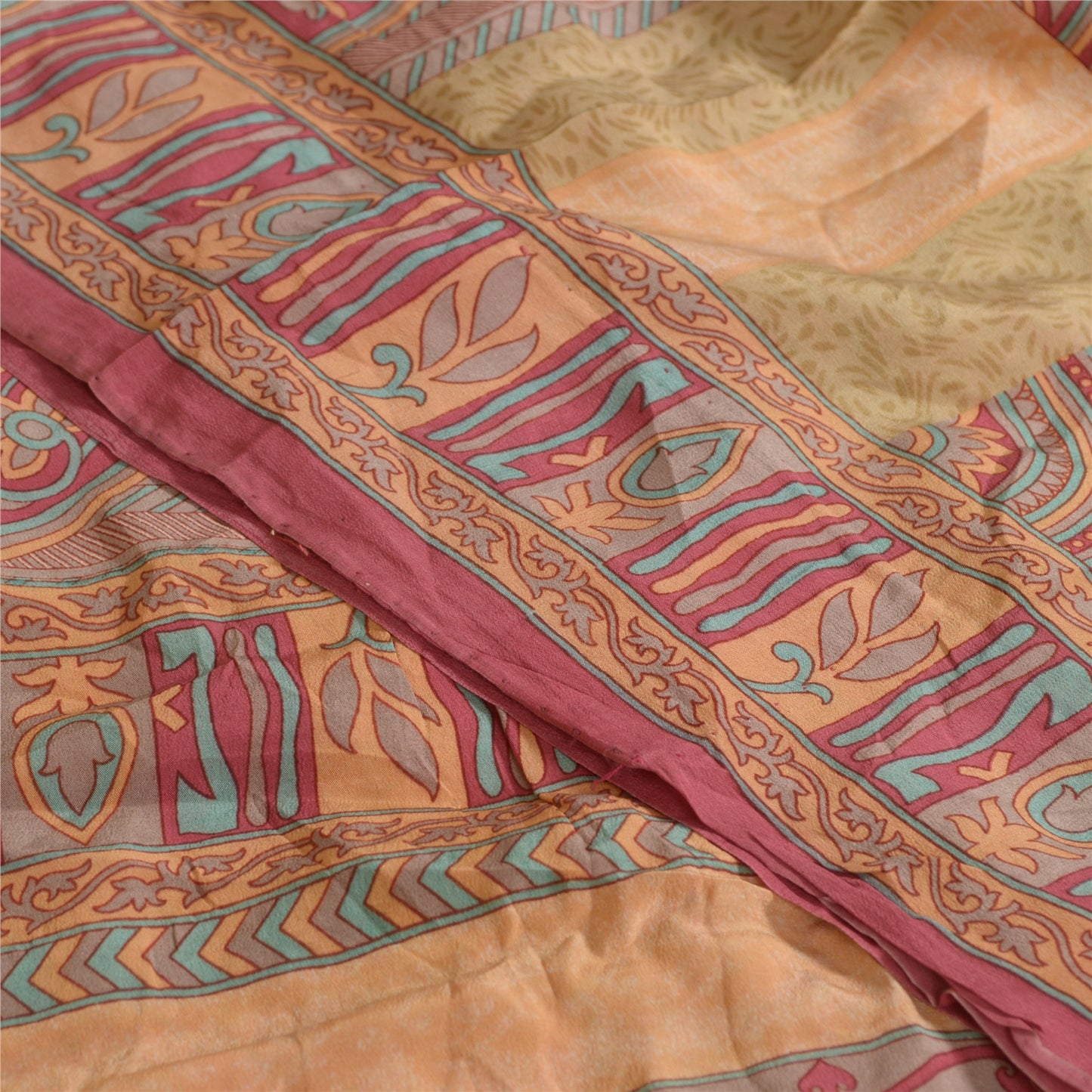 Санскритские винтажные сари из индийского чистого крепированного шелка с принтом, сари для рукоделия, устойчивая ткань