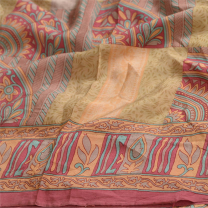 Санскритские винтажные сари из индийского чистого крепированного шелка с принтом, сари для рукоделия, устойчивая ткань