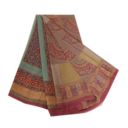 Санскритские винтажные сари из индийского чистого крепированного шелка с принтом, сари для рукоделия, устойчивая ткань