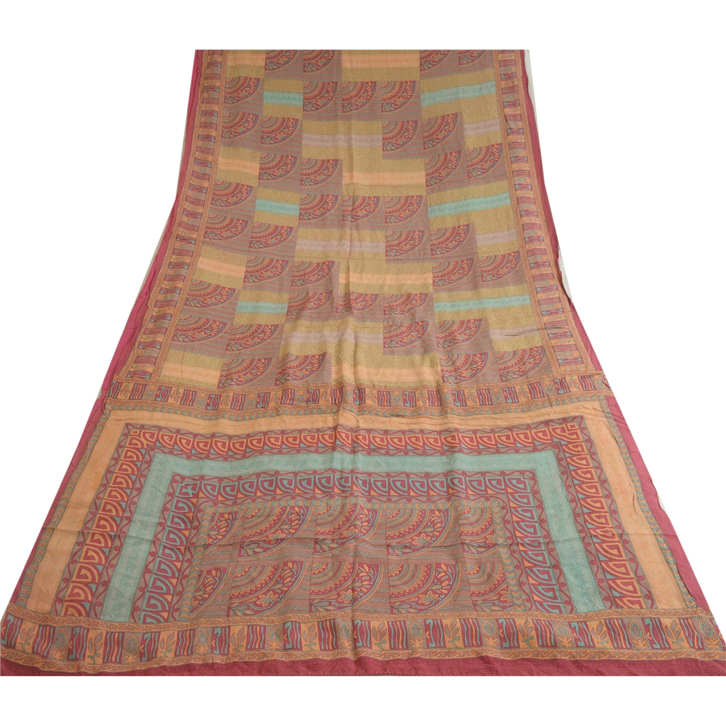 Санскритские винтажные сари из индийского чистого крепированного шелка с принтом, сари для рукоделия, устойчивая ткань