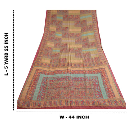 Санскритские винтажные сари из индийского чистого крепированного шелка с принтом, сари для рукоделия, устойчивая ткань