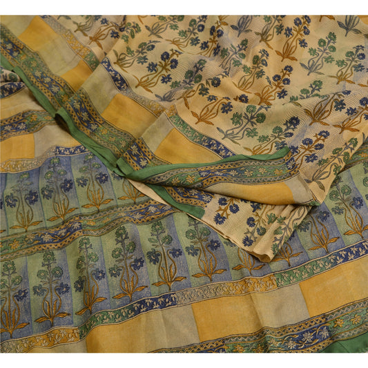 Sanskriti Vintage Multicolor Sarees Pure Crepe Silk Printed Sari Craft Sustainable Fabric