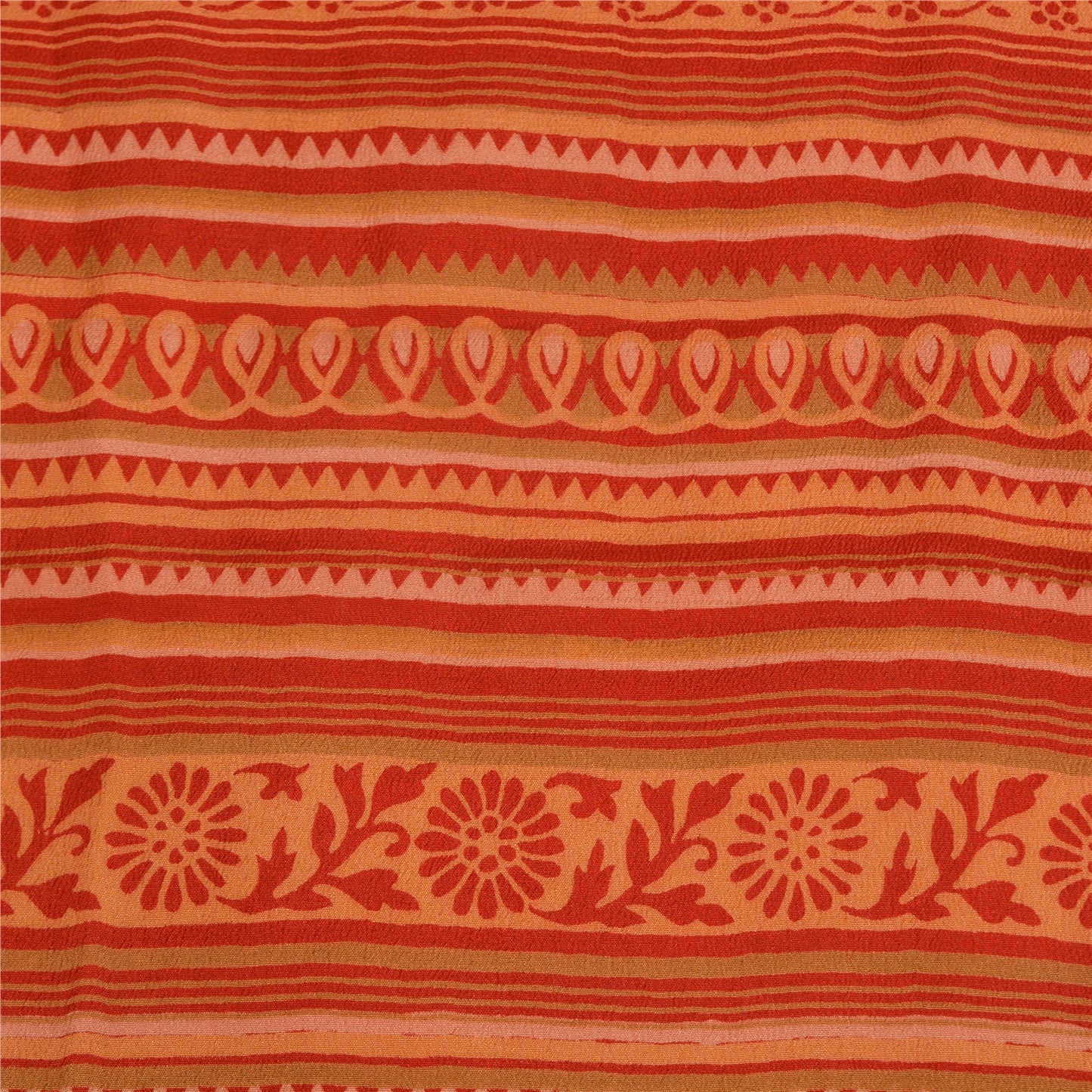 Сари в винтажном стиле на санскрите персикового/красного цвета из чистого крепированного шелка с принтом 5 ярдов из экологически чистой ткани для рукоделия