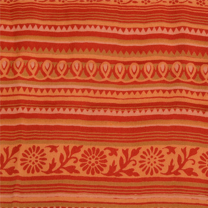 Сари в винтажном стиле на санскрите персикового/красного цвета из чистого крепированного шелка с принтом 5 ярдов из экологически чистой ткани для рукоделия