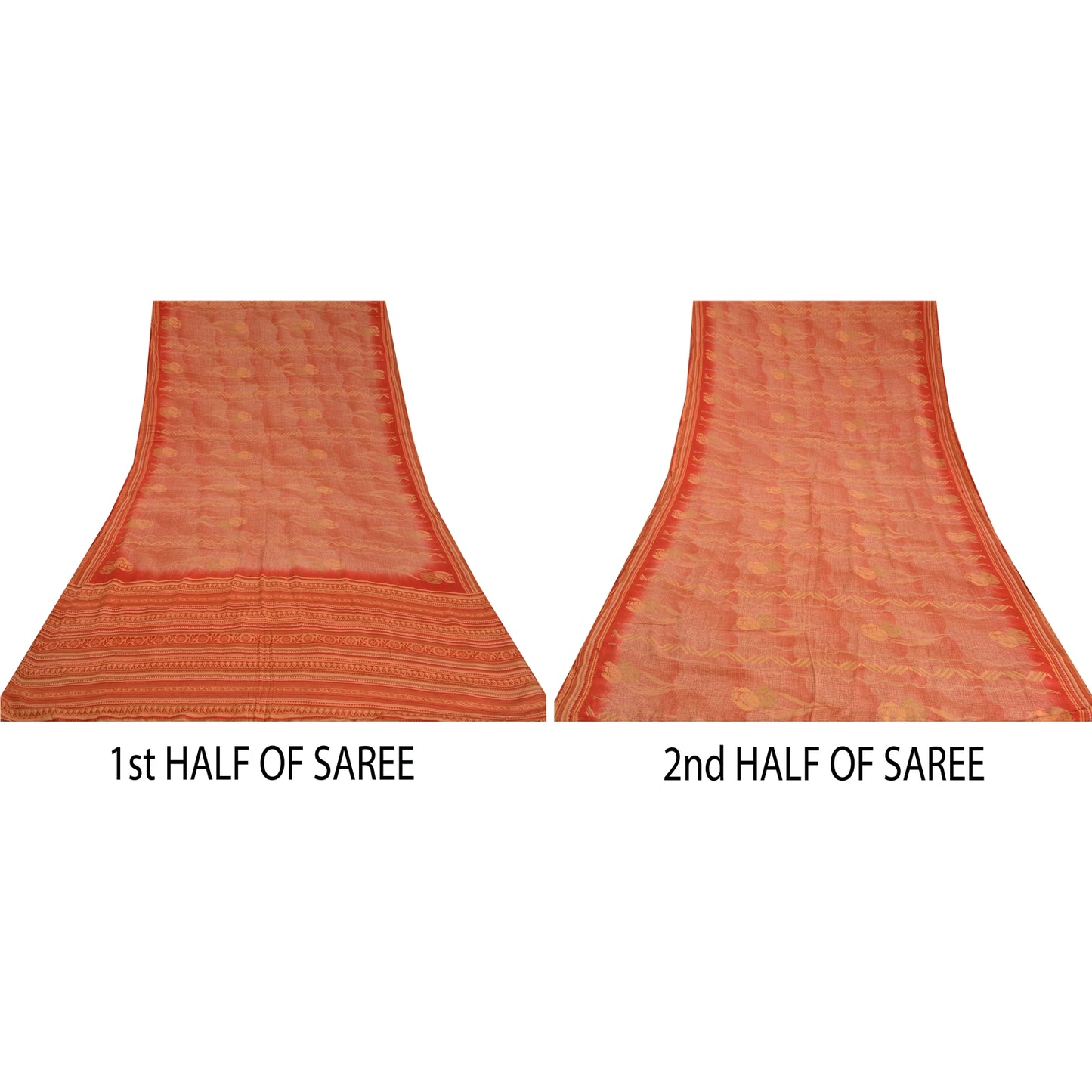 Сари в винтажном стиле на санскрите персикового/красного цвета из чистого крепированного шелка с принтом 5 ярдов из экологически чистой ткани для рукоделия