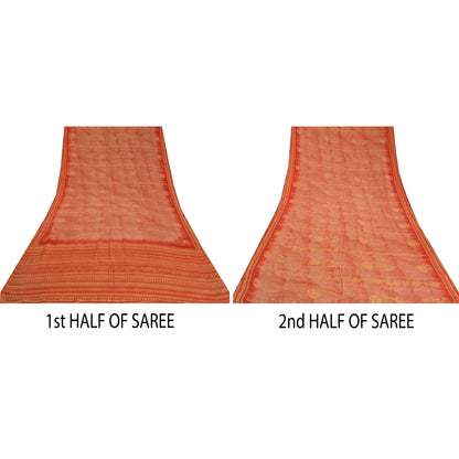 Сари в винтажном стиле на санскрите персикового/красного цвета из чистого крепированного шелка с принтом 5 ярдов из экологически чистой ткани для рукоделия