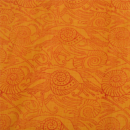 Sanskriti Vintage Sarees Yellow Pure Crepe Silk Printed Sari Floral Craft Sustainable Fabric