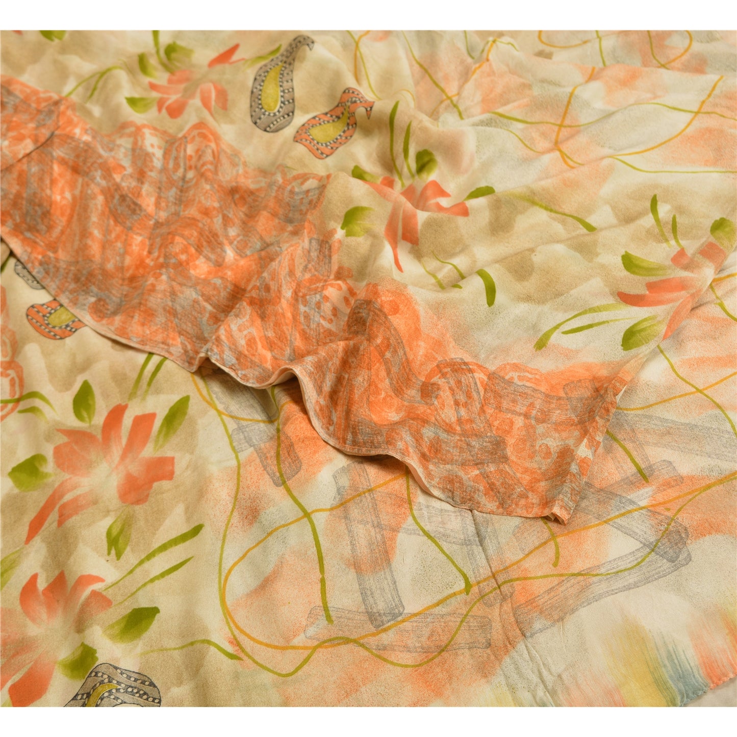 Sanskriti Vintage Sarees Multi 100% Pure Crepe Silk Printed Sari Craft Sustainable Fabric