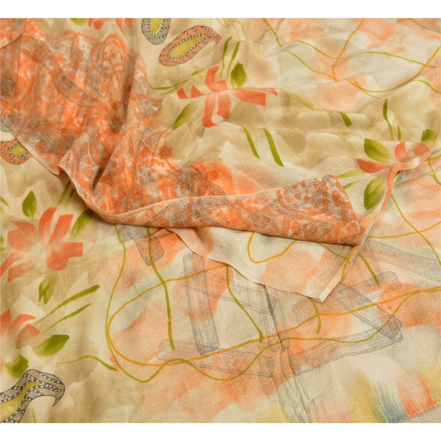 Sanskriti Vintage Sarees Multi 100% Pure Crepe Silk Printed Sari Craft Sustainable Fabric