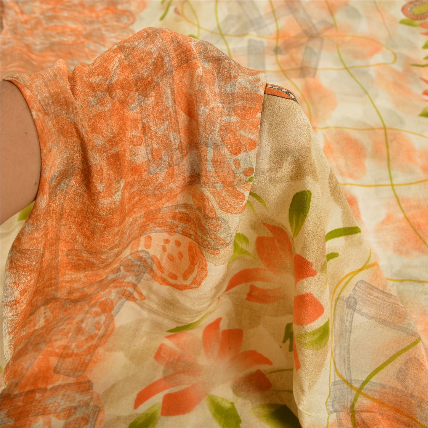 Sanskriti Vintage Sarees Multi 100% Pure Crepe Silk Printed Sari Craft Sustainable Fabric