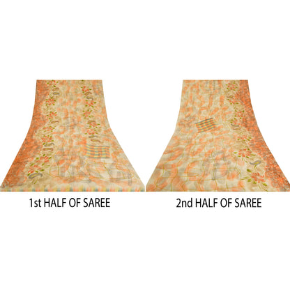 Sanskriti Vintage Sarees Multi 100% Pure Crepe Silk Printed Sari Craft Sustainable Fabric