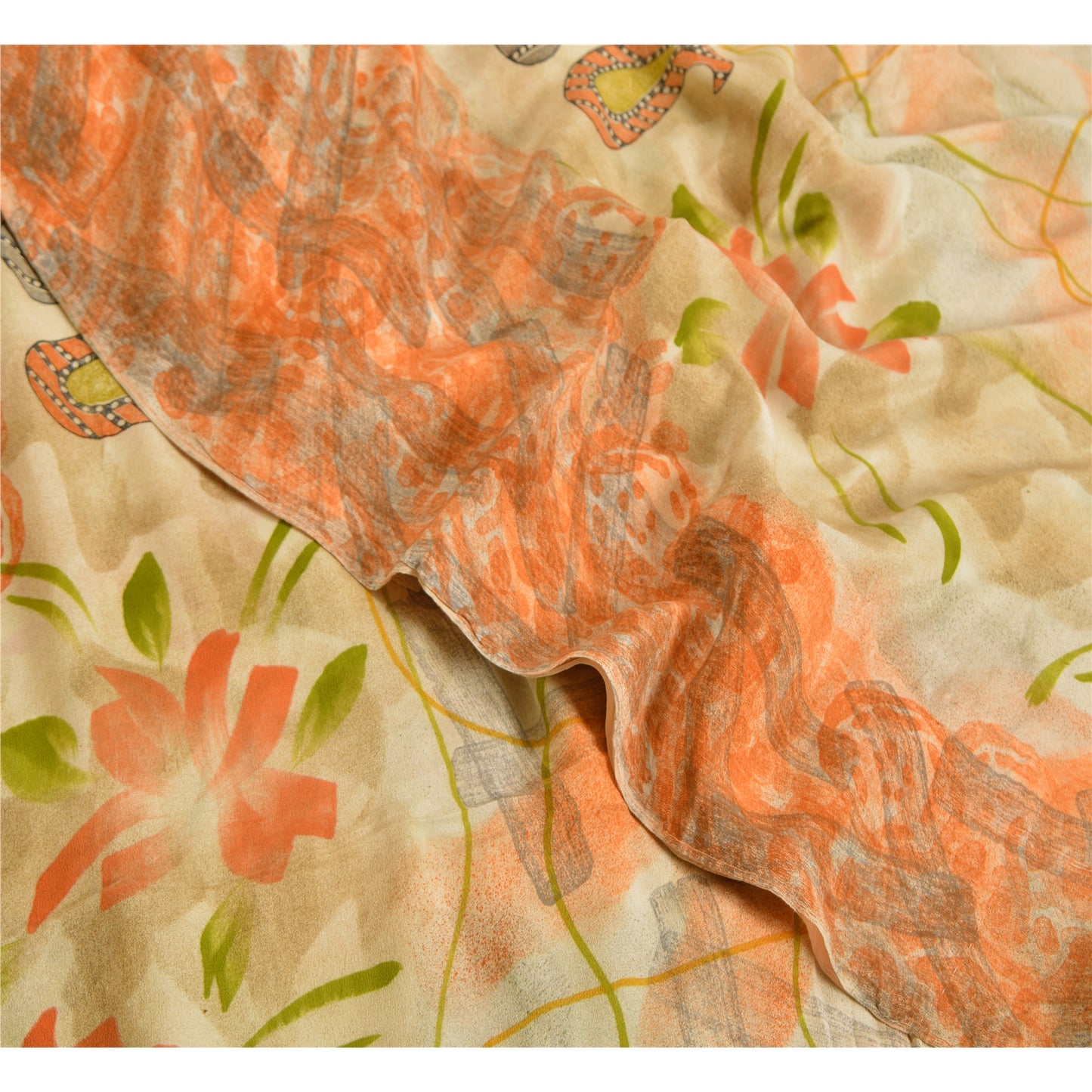 Sanskriti Vintage Sarees Multi 100% Pure Crepe Silk Printed Sari Craft Sustainable Fabric