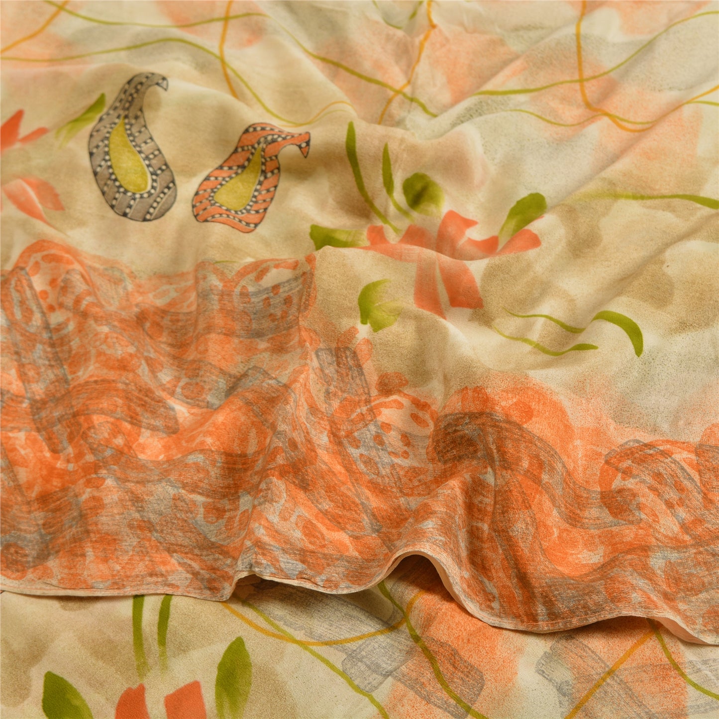 Sanskriti Vintage Sarees Multi 100% Pure Crepe Silk Printed Sari Craft Sustainable Fabric