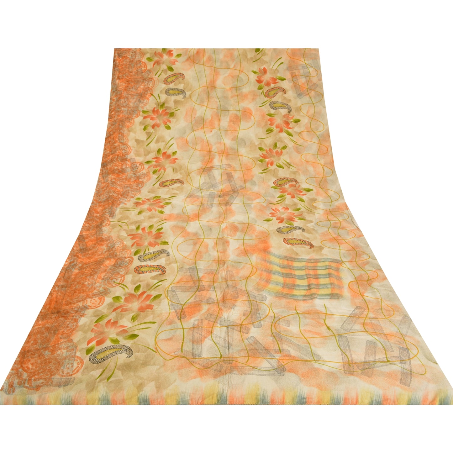 Sanskriti Vintage Sarees Multi 100% Pure Crepe Silk Printed Sari Craft Sustainable Fabric