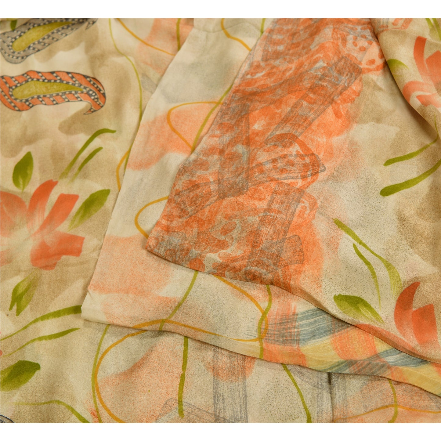 Sanskriti Vintage Sarees Multi 100% Pure Crepe Silk Printed Sari Craft Sustainable Fabric