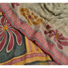 Sanskriti Vintage Sarees Indian Green Printed Pure Crepe Silk Sari Craft Sustainable Fabric