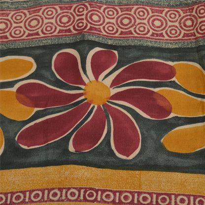 Sanskriti Vintage Sarees Indian Green Printed Pure Crepe Silk Sari Craft Sustainable Fabric