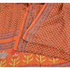 Sanskriti Vintage Sarees Orange 100% Pure Crepe Silk Printed Sari Craft Sustainable Fabric