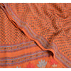 Sanskriti Vintage Sarees Orange 100% Pure Crepe Silk Printed Sari Craft Sustainable Fabric