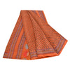 Sanskriti Vintage Sarees Orange 100% Pure Crepe Silk Printed Sari Craft Sustainable Fabric