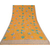 Sanskriti Vintage Sarees Indian Yellow Pure Crepe Silk Printed Sari Craft Sustainable Fabric