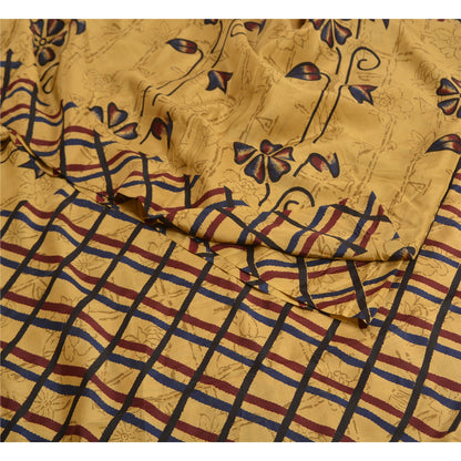 Sanskriti Vintage Sarees Heena-Green Pure Crepe Silk Printed Sari Craft Sustainable Fabric