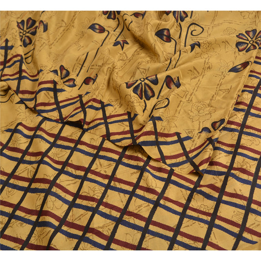 Sanskriti Vintage Sarees Heena-Green Pure Crepe Silk Printed Sari Craft Sustainable Fabric