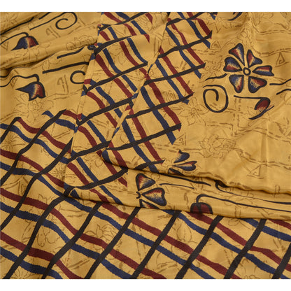 Sanskriti Vintage Sarees Heena-Green Pure Crepe Silk Printed Sari Craft Sustainable Fabric