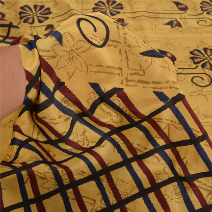 Sanskriti Vintage Sarees Heena-Green Pure Crepe Silk Printed Sari Craft Sustainable Fabric