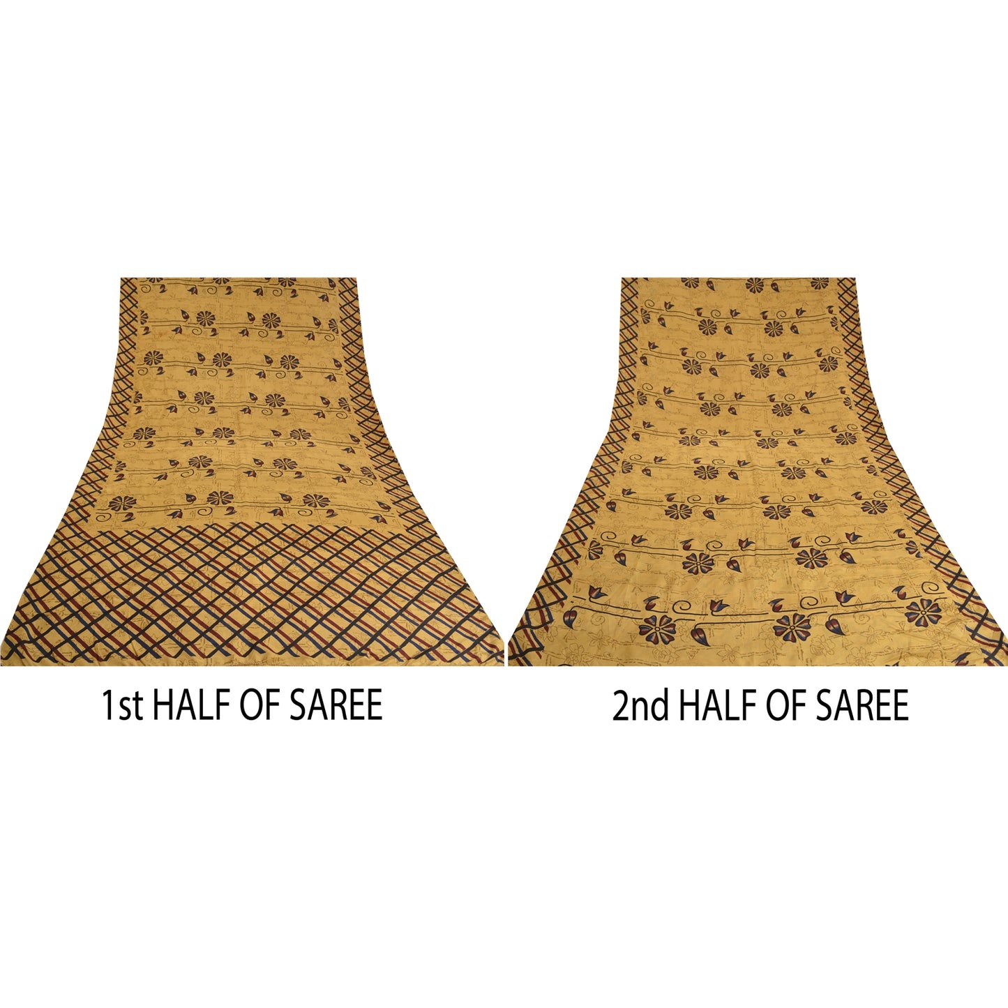 Sanskriti Vintage Sarees Heena-Green Pure Crepe Silk Printed Sari Craft Sustainable Fabric