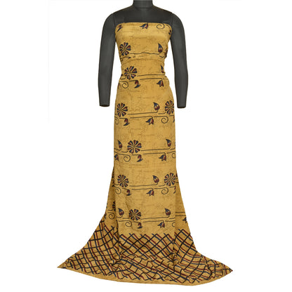 Sanskriti Vintage Sarees Heena-Green Pure Crepe Silk Printed Sari Craft Sustainable Fabric