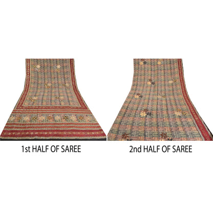 Sanskriti Vintage Sarees Hand Beaded Printed Pure Crepe Silk Sari Craft Sustainable Fabric