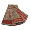 Sanskriti Vintage Sarees Hand Beaded Printed Pure Crepe Silk Sari Craft Sustainable Fabric